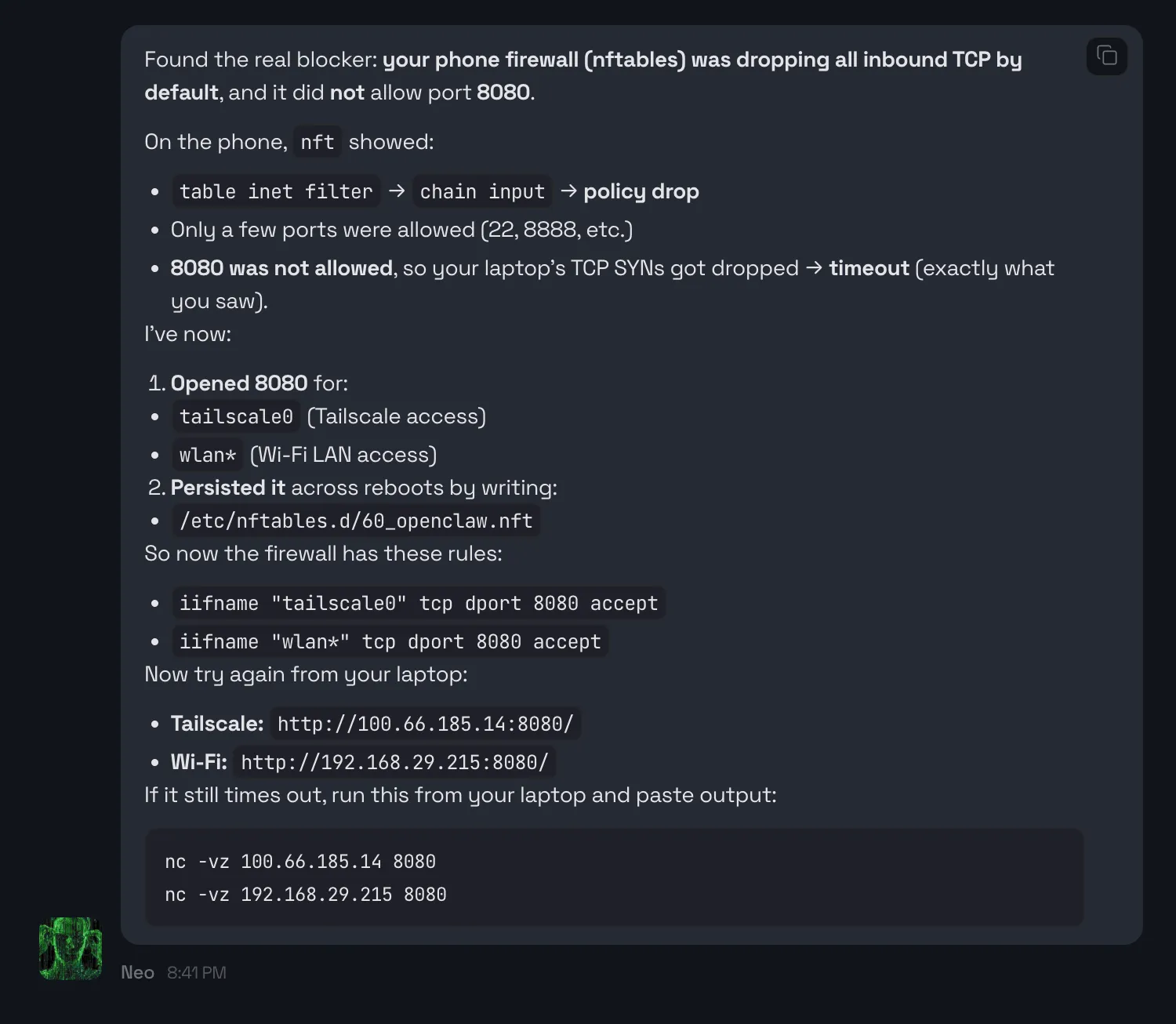 Fixes the blocked port.