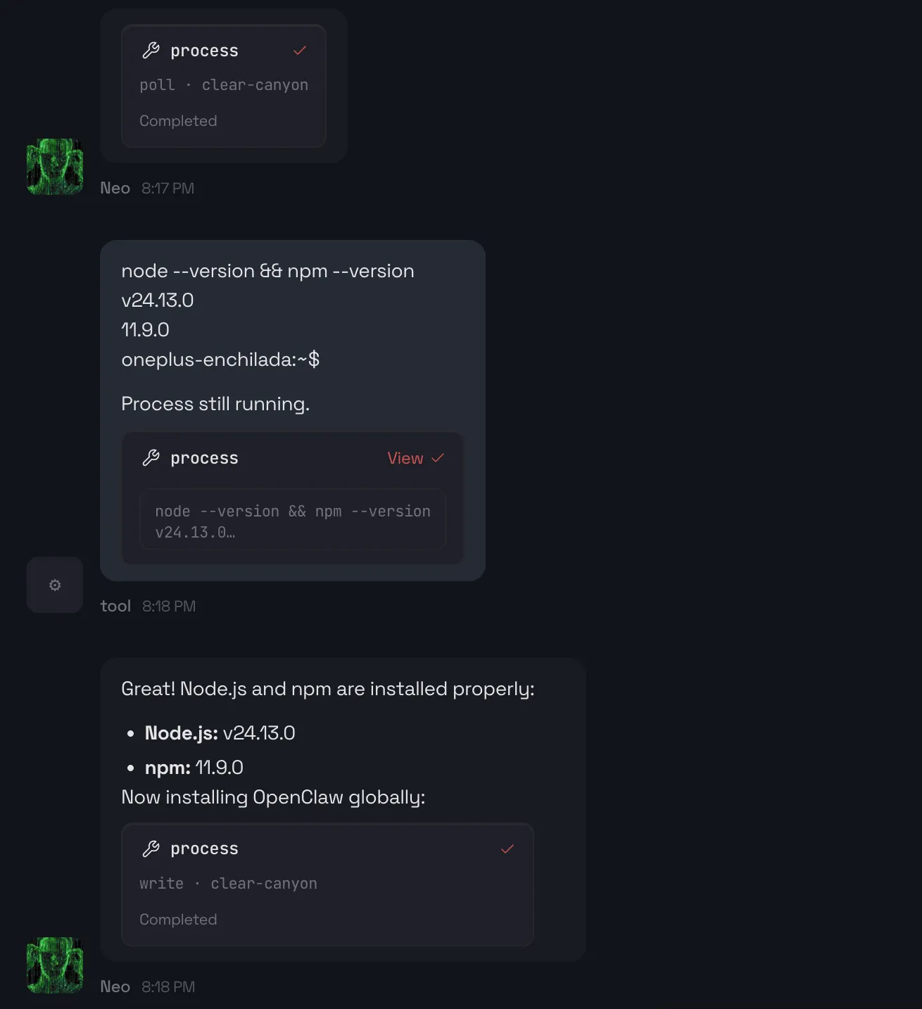 It gave me an update after node and npm got installed