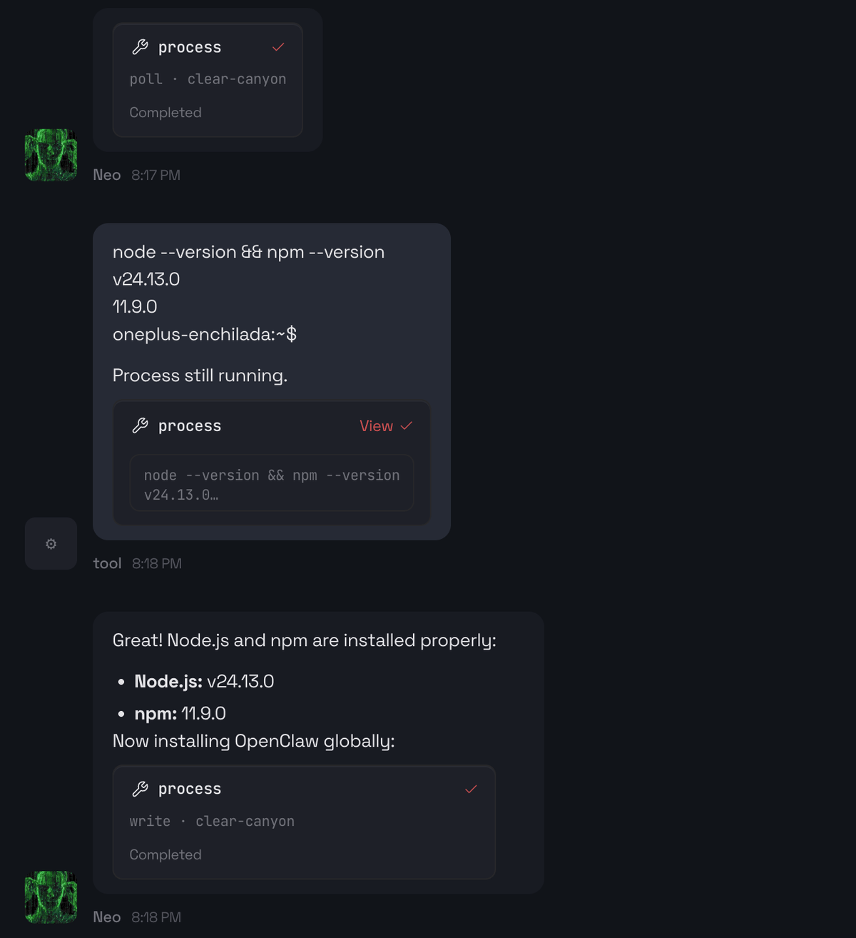 It gave me an update after node and npm got installed